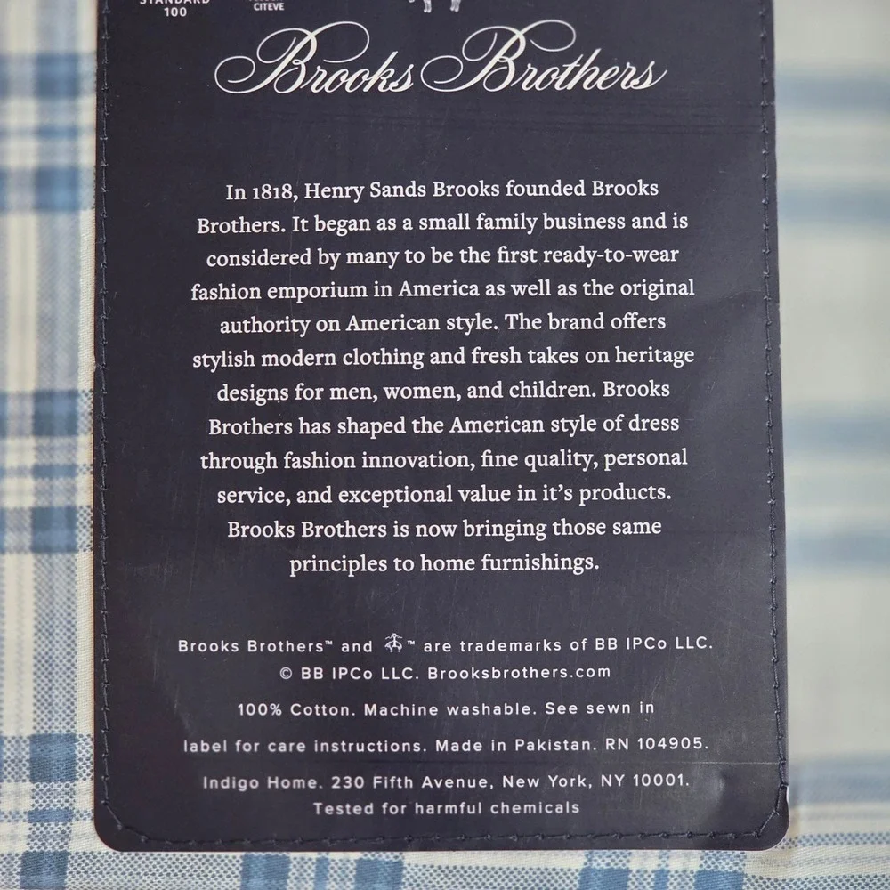 Brooks Brothers Queen Sheet Set 4pc Blue White Plaid 100% Cotton Heritage Preppy